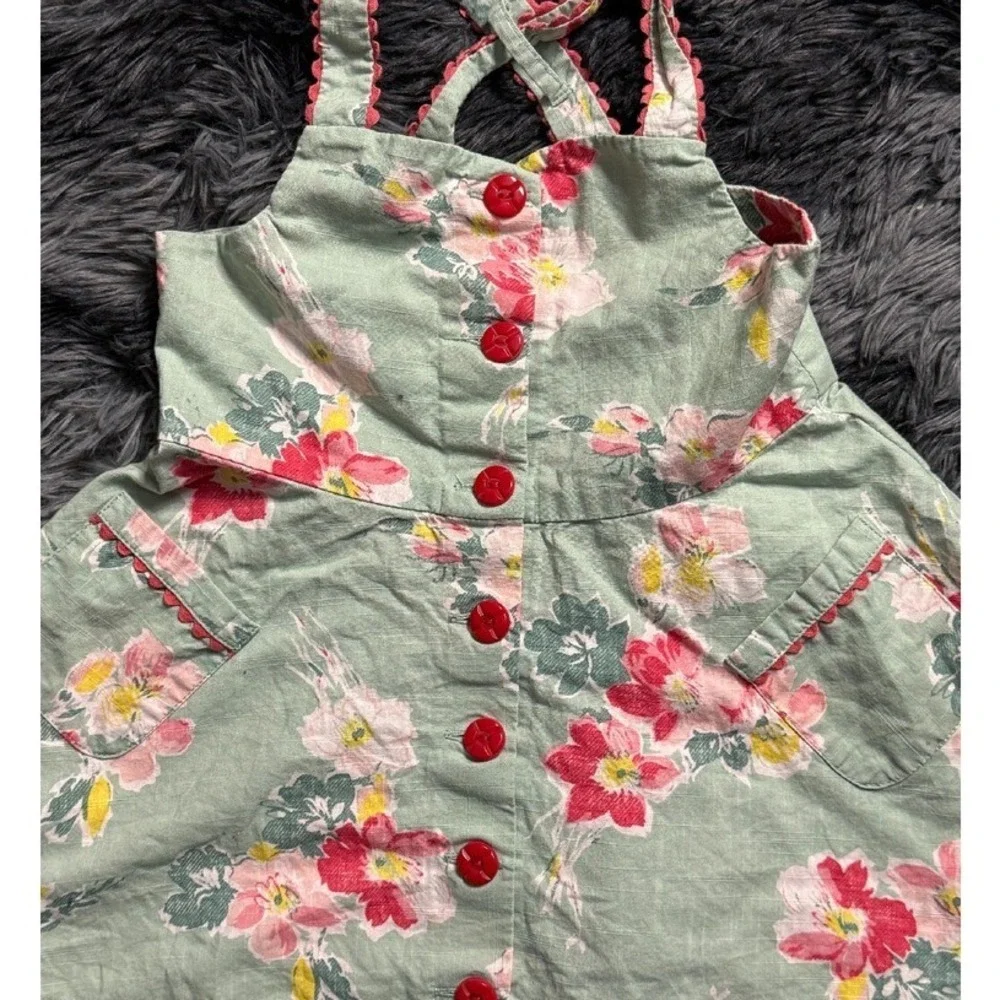 Ralph Lauren Floral Dress Red Buttons Pockets Sundress Girl's Size‎ 12 Months